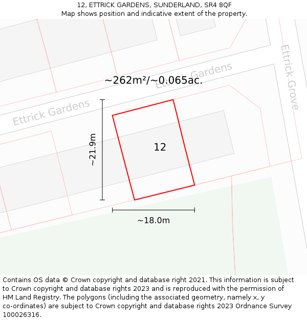 12, ETTRICK GARDENS, SUNDERLAND, SR4 8QF: Plot and title map