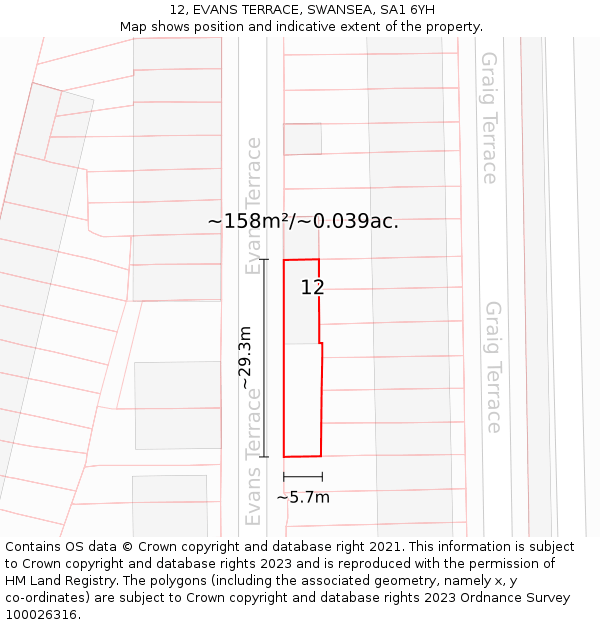 12, EVANS TERRACE, SWANSEA, SA1 6YH: Plot and title map