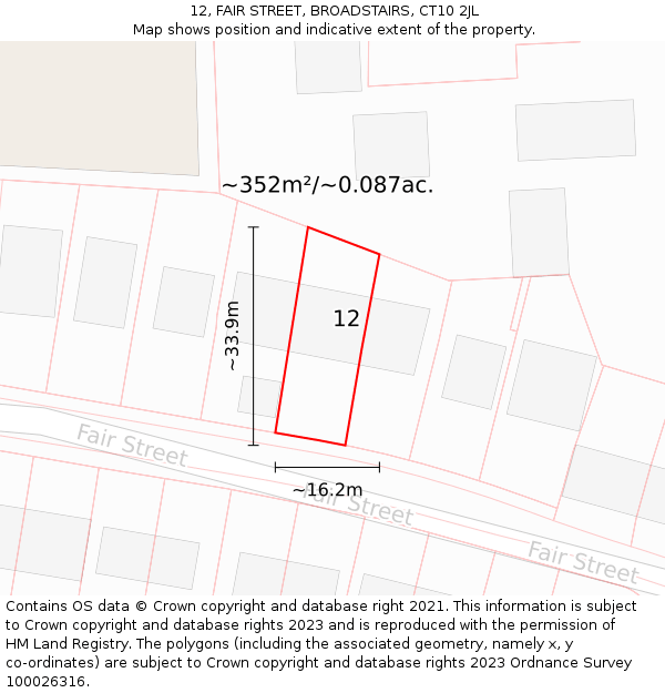 12, FAIR STREET, BROADSTAIRS, CT10 2JL: Plot and title map