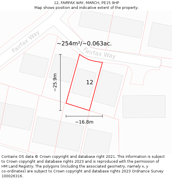 12, FAIRFAX WAY, MARCH, PE15 9HP: Plot and title map