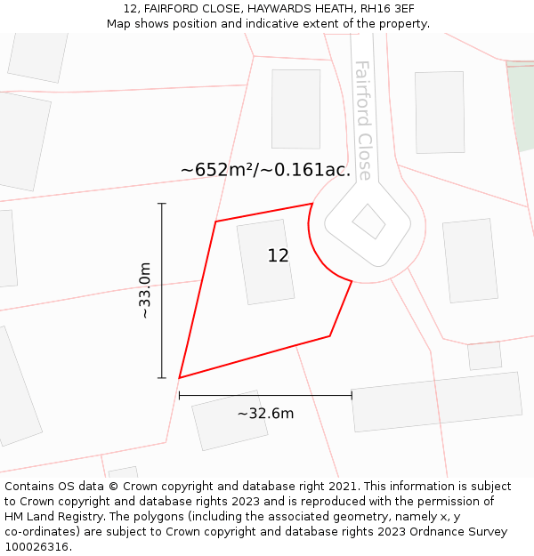 12, FAIRFORD CLOSE, HAYWARDS HEATH, RH16 3EF: Plot and title map