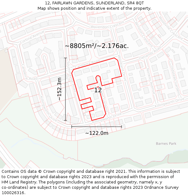 12, FAIRLAWN GARDENS, SUNDERLAND, SR4 8QT: Plot and title map