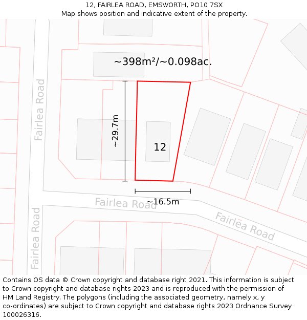 12, FAIRLEA ROAD, EMSWORTH, PO10 7SX: Plot and title map