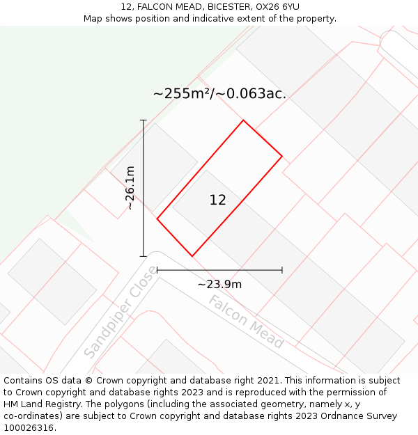 12, FALCON MEAD, BICESTER, OX26 6YU: Plot and title map