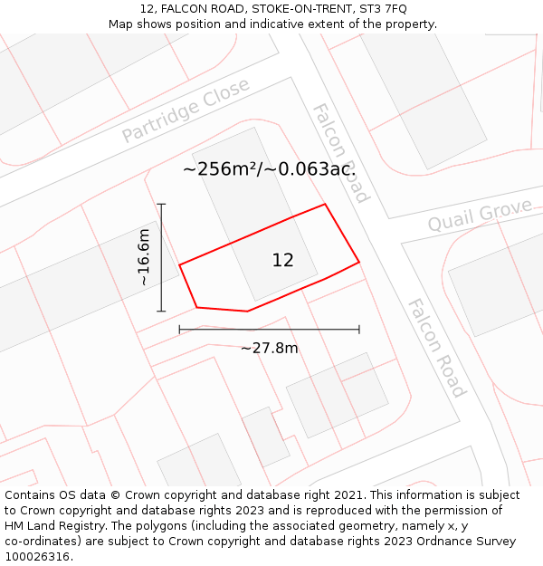 12, FALCON ROAD, STOKE-ON-TRENT, ST3 7FQ: Plot and title map