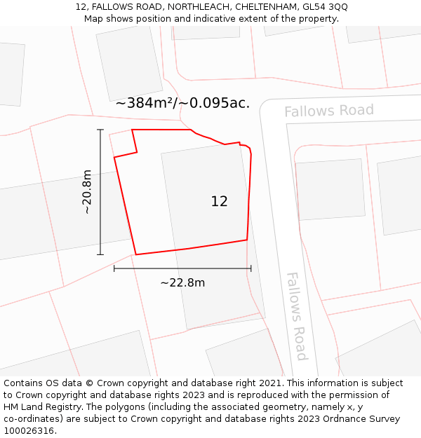 12, FALLOWS ROAD, NORTHLEACH, CHELTENHAM, GL54 3QQ: Plot and title map