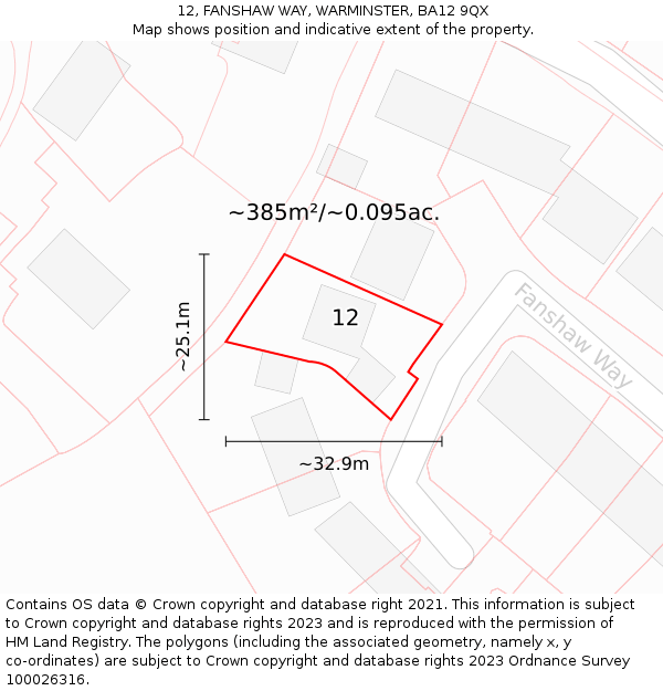 12, FANSHAW WAY, WARMINSTER, BA12 9QX: Plot and title map