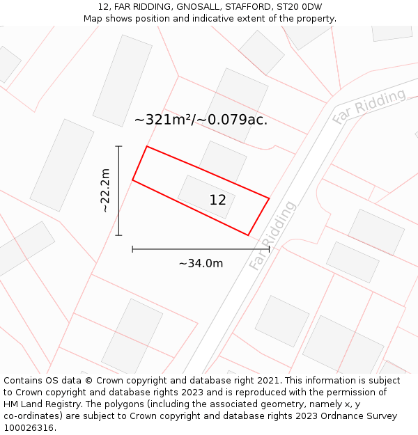 12, FAR RIDDING, GNOSALL, STAFFORD, ST20 0DW: Plot and title map