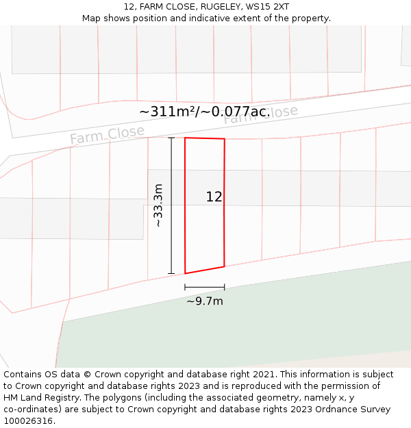 12, FARM CLOSE, RUGELEY, WS15 2XT: Plot and title map