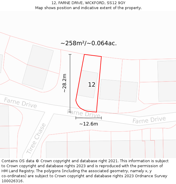 12, FARNE DRIVE, WICKFORD, SS12 9GY: Plot and title map