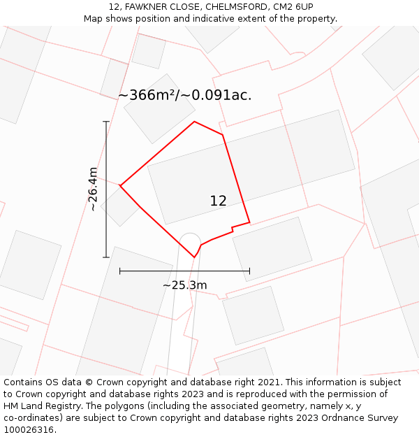 12, FAWKNER CLOSE, CHELMSFORD, CM2 6UP: Plot and title map