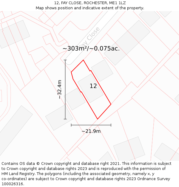 12, FAY CLOSE, ROCHESTER, ME1 1LZ: Plot and title map