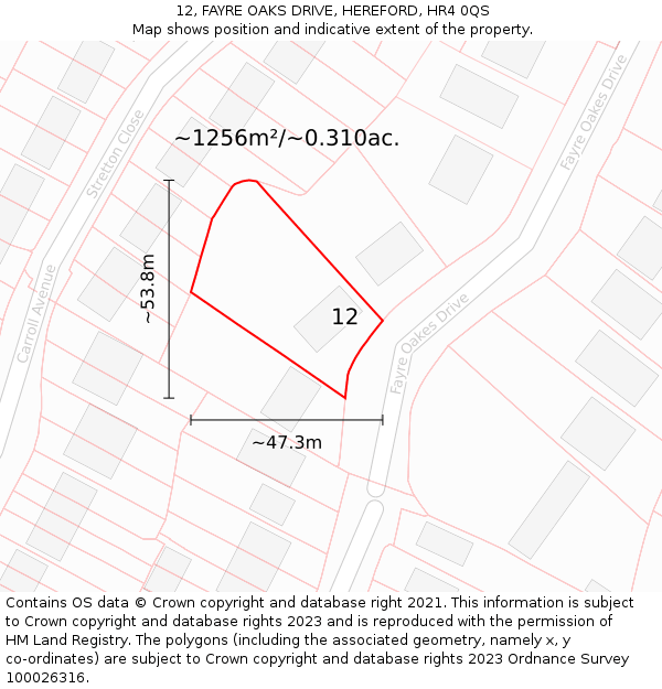 12, FAYRE OAKS DRIVE, HEREFORD, HR4 0QS: Plot and title map