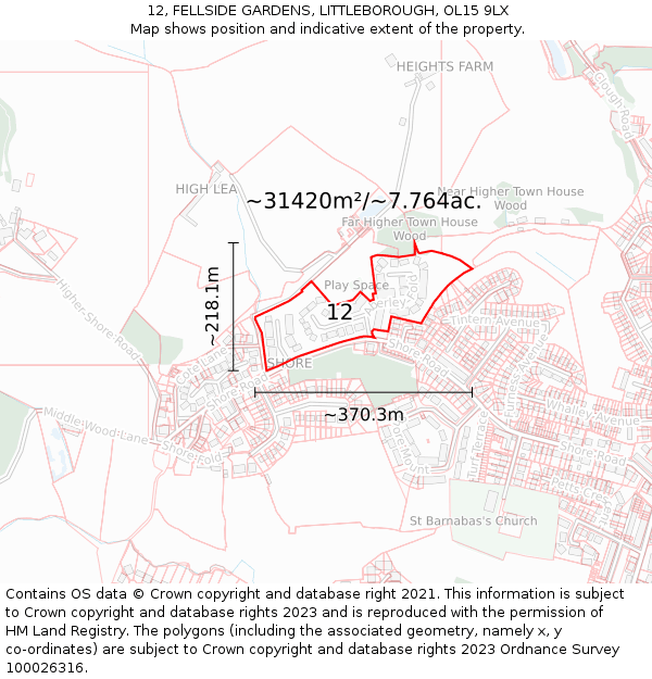 12, FELLSIDE GARDENS, LITTLEBOROUGH, OL15 9LX: Plot and title map
