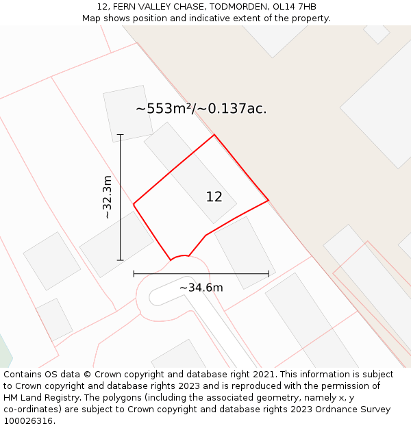 12, FERN VALLEY CHASE, TODMORDEN, OL14 7HB: Plot and title map