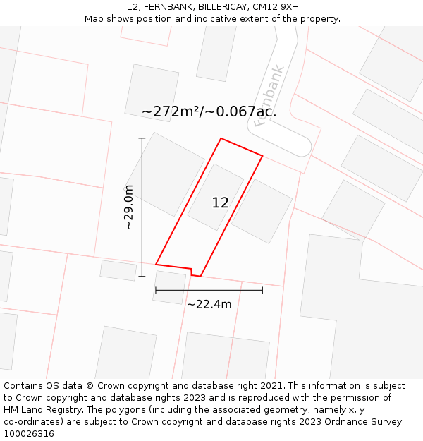 12, FERNBANK, BILLERICAY, CM12 9XH: Plot and title map