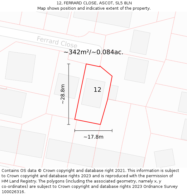 12, FERRARD CLOSE, ASCOT, SL5 8LN: Plot and title map