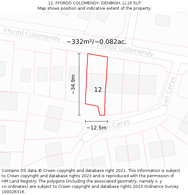 12, FFORDD COLOMENDY, DENBIGH, LL16 5UT: Plot and title map