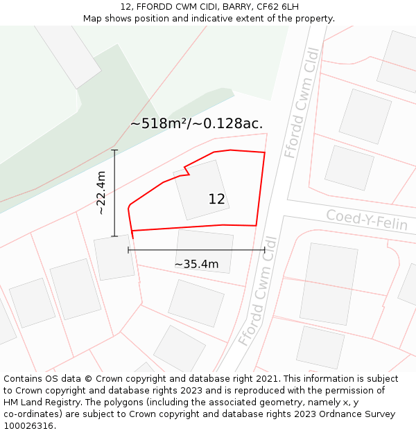 12, FFORDD CWM CIDI, BARRY, CF62 6LH: Plot and title map