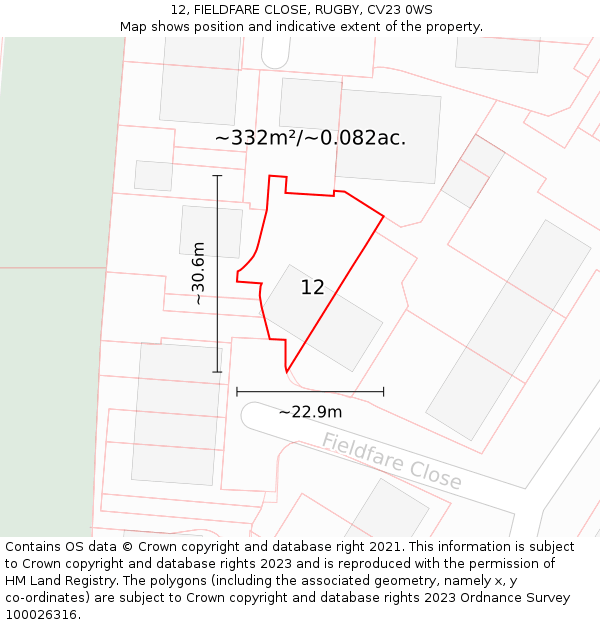 12, FIELDFARE CLOSE, RUGBY, CV23 0WS: Plot and title map