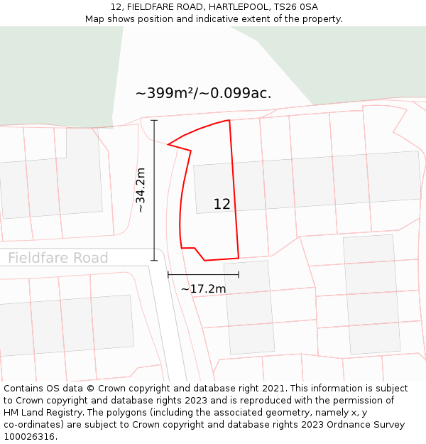 12, FIELDFARE ROAD, HARTLEPOOL, TS26 0SA: Plot and title map