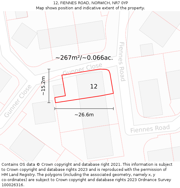 12, FIENNES ROAD, NORWICH, NR7 0YP: Plot and title map