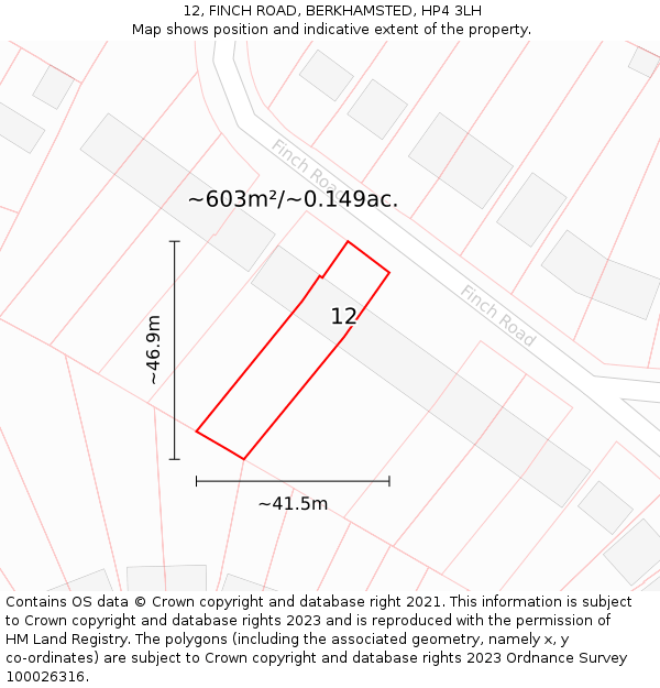 12, FINCH ROAD, BERKHAMSTED, HP4 3LH: Plot and title map