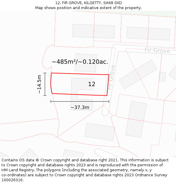 12, FIR GROVE, KILGETTY, SA68 0XD: Plot and title map