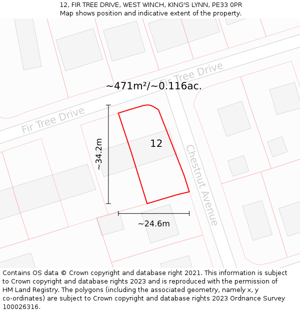 12, FIR TREE DRIVE, WEST WINCH, KING'S LYNN, PE33 0PR: Plot and title map