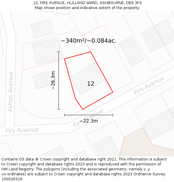 12, FIRS AVENUE, HULLAND WARD, ASHBOURNE, DE6 3FS: Plot and title map