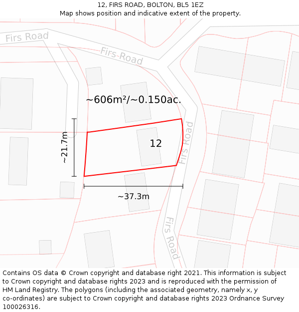 12, FIRS ROAD, BOLTON, BL5 1EZ: Plot and title map