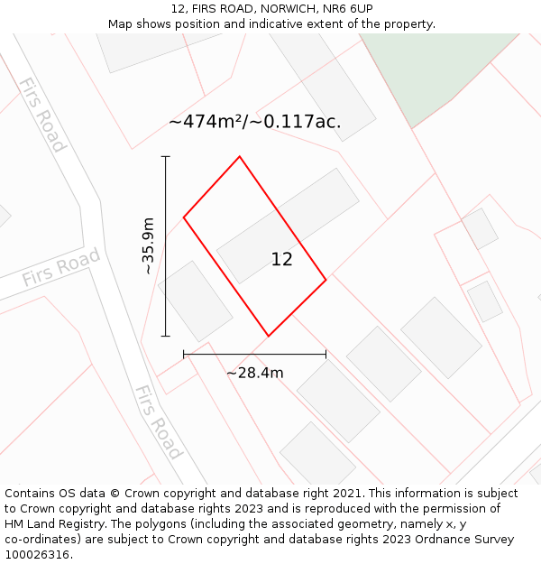 12, FIRS ROAD, NORWICH, NR6 6UP: Plot and title map