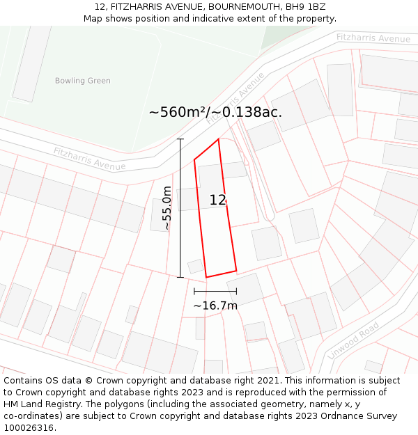12, FITZHARRIS AVENUE, BOURNEMOUTH, BH9 1BZ: Plot and title map