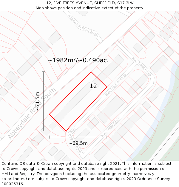 12, FIVE TREES AVENUE, SHEFFIELD, S17 3LW: Plot and title map