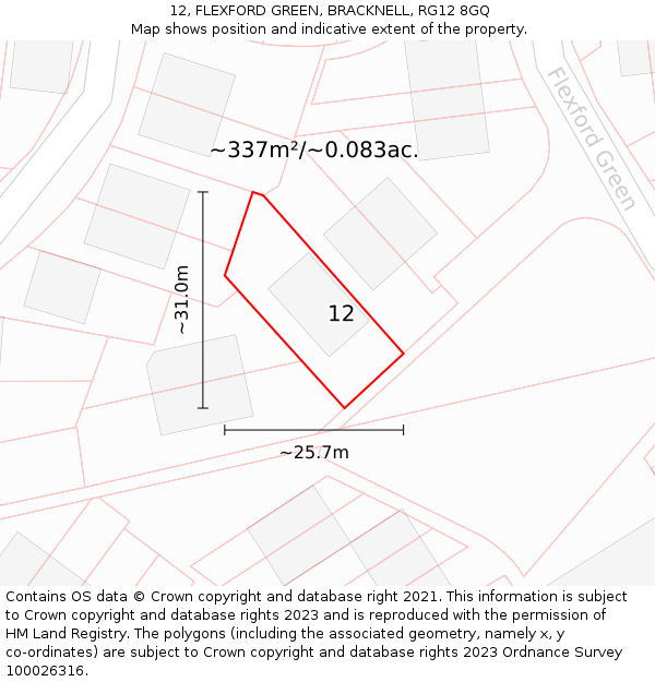 12, FLEXFORD GREEN, BRACKNELL, RG12 8GQ: Plot and title map