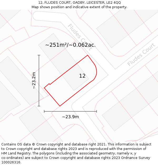 12, FLUDES COURT, OADBY, LEICESTER, LE2 4QQ: Plot and title map