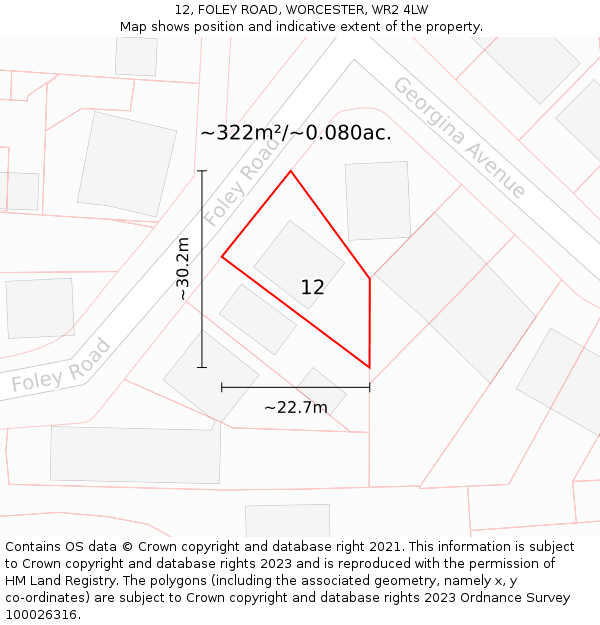 12, FOLEY ROAD, WORCESTER, WR2 4LW: Plot and title map