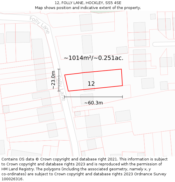 12, FOLLY LANE, HOCKLEY, SS5 4SE: Plot and title map