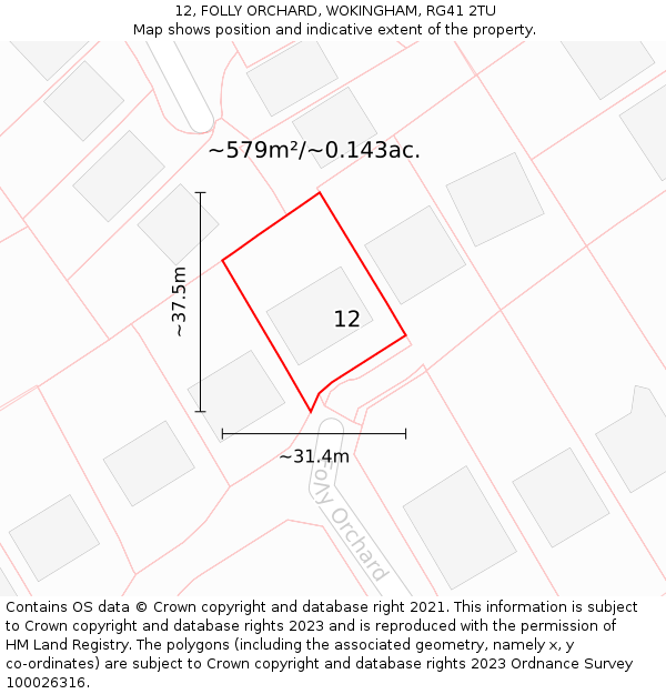 12, FOLLY ORCHARD, WOKINGHAM, RG41 2TU: Plot and title map