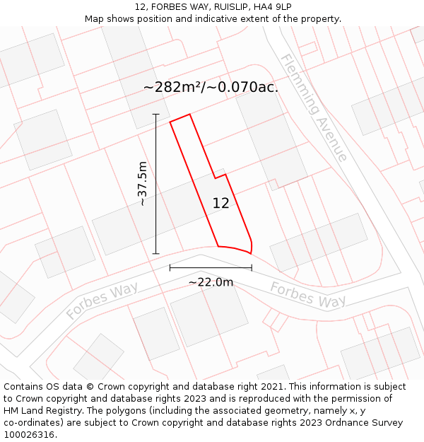 12, FORBES WAY, RUISLIP, HA4 9LP: Plot and title map