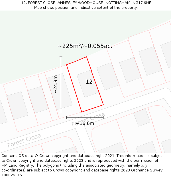 12, FOREST CLOSE, ANNESLEY WOODHOUSE, NOTTINGHAM, NG17 9HF: Plot and title map