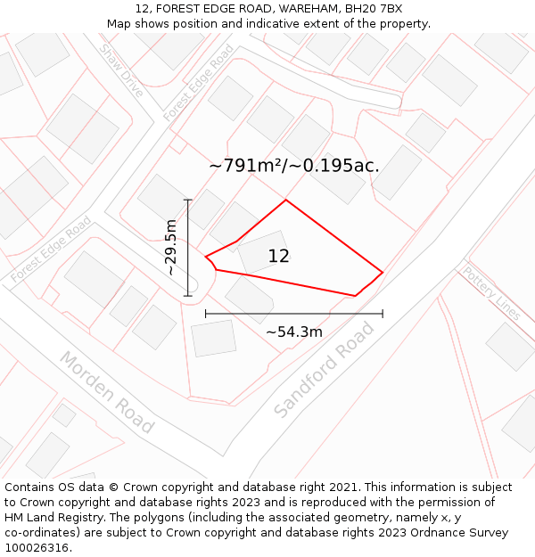 12, FOREST EDGE ROAD, WAREHAM, BH20 7BX: Plot and title map