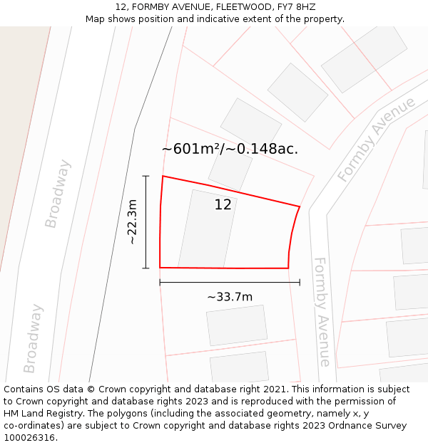 12, FORMBY AVENUE, FLEETWOOD, FY7 8HZ: Plot and title map