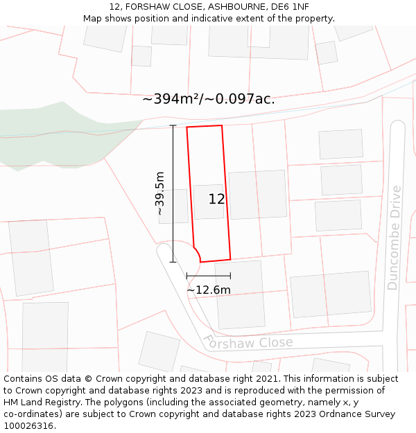 12, FORSHAW CLOSE, ASHBOURNE, DE6 1NF: Plot and title map