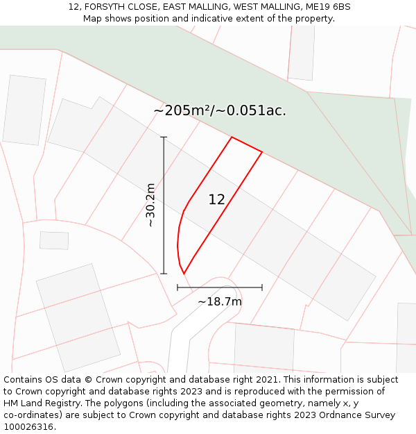 12, FORSYTH CLOSE, EAST MALLING, WEST MALLING, ME19 6BS: Plot and title map