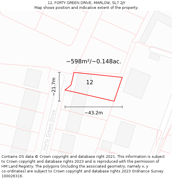 12, FORTY GREEN DRIVE, MARLOW, SL7 2JY: Plot and title map