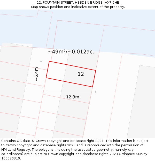 12, FOUNTAIN STREET, HEBDEN BRIDGE, HX7 6HE: Plot and title map