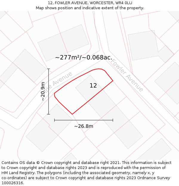 12, FOWLER AVENUE, WORCESTER, WR4 0LU: Plot and title map