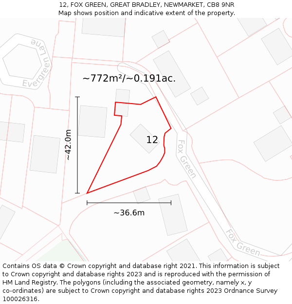 12, FOX GREEN, GREAT BRADLEY, NEWMARKET, CB8 9NR: Plot and title map