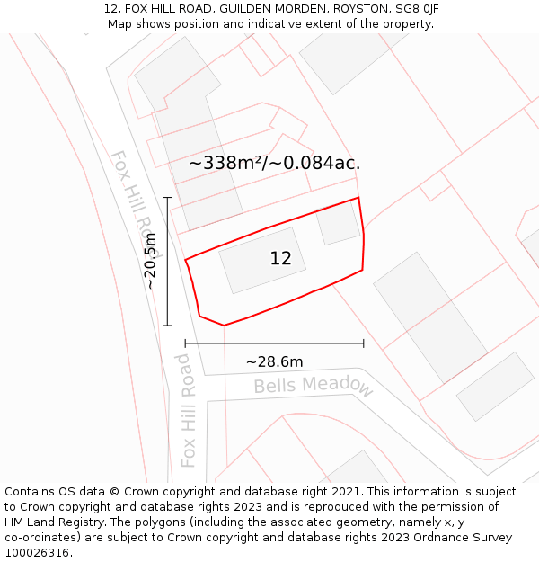 12, FOX HILL ROAD, GUILDEN MORDEN, ROYSTON, SG8 0JF: Plot and title map
